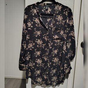 Forever 21 Semi-Sheer Black Floral Chiffon Blouse